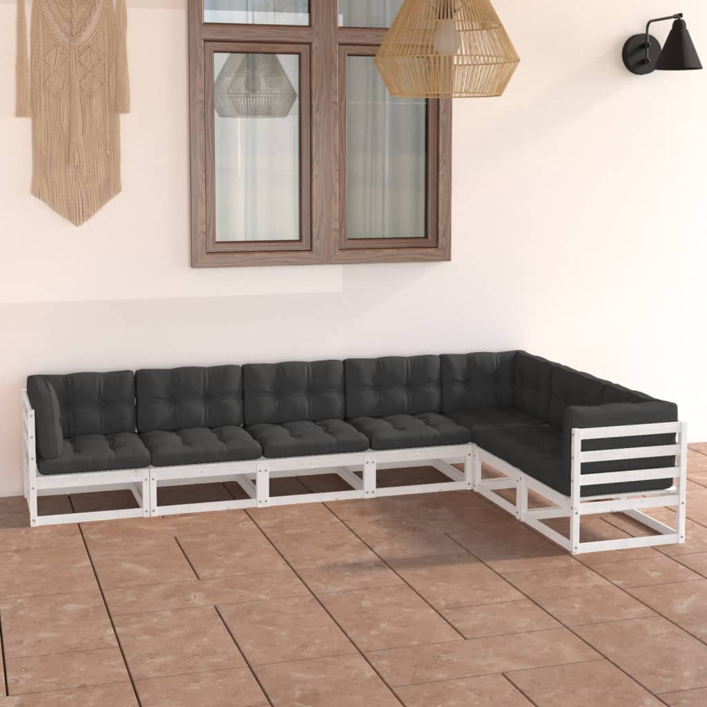 Vixl Set Mobilier Grădină, Perne, 7 Piese, Lemn Masiv Pin