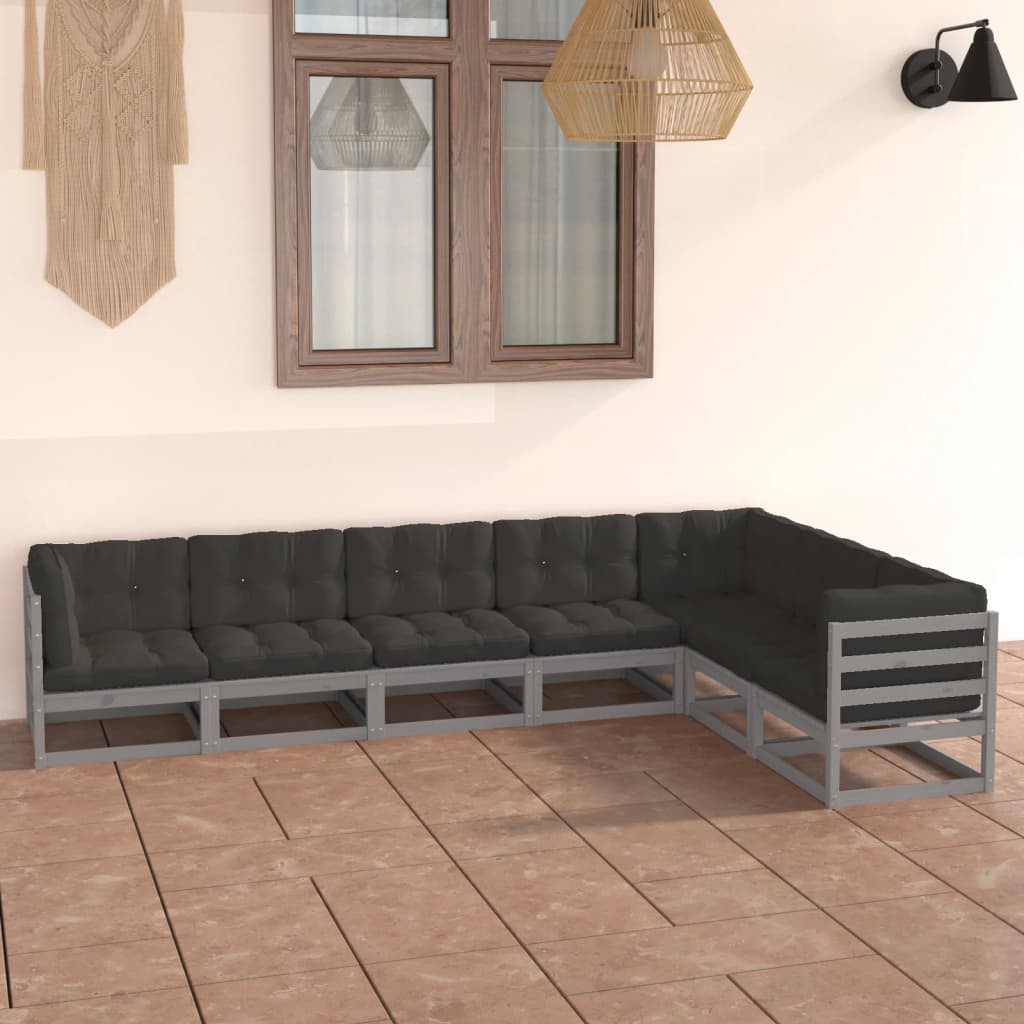 Vixl Set Mobilier Grădină, Perne, 7 Piese, Lemn Masiv Pin