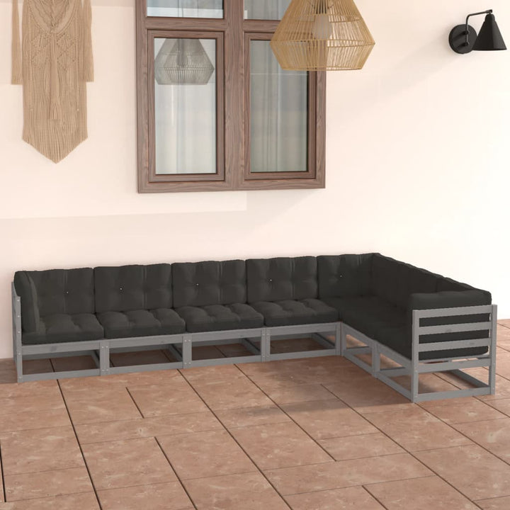 Vixl Set Mobilier Grădină, Perne, 7 Piese, Lemn Masiv Pin