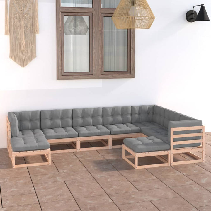 Vixl Set Mobilier Grădină Cu Perne, 9 Piese, , Lemn Masiv De Pin