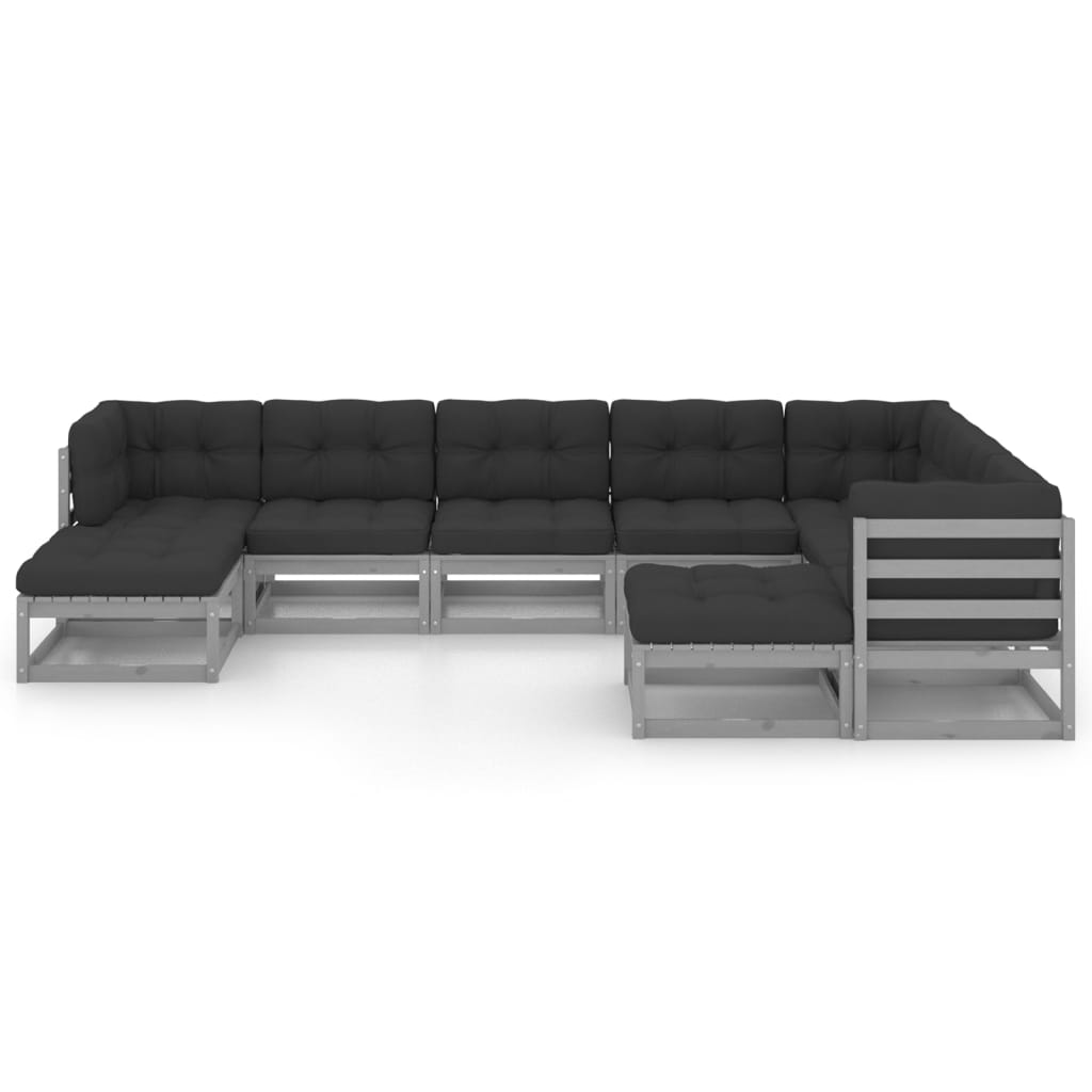 Vixl Set Mobilier Grădină Cu Perne, 9 Piese, , Lemn Masiv De Pin