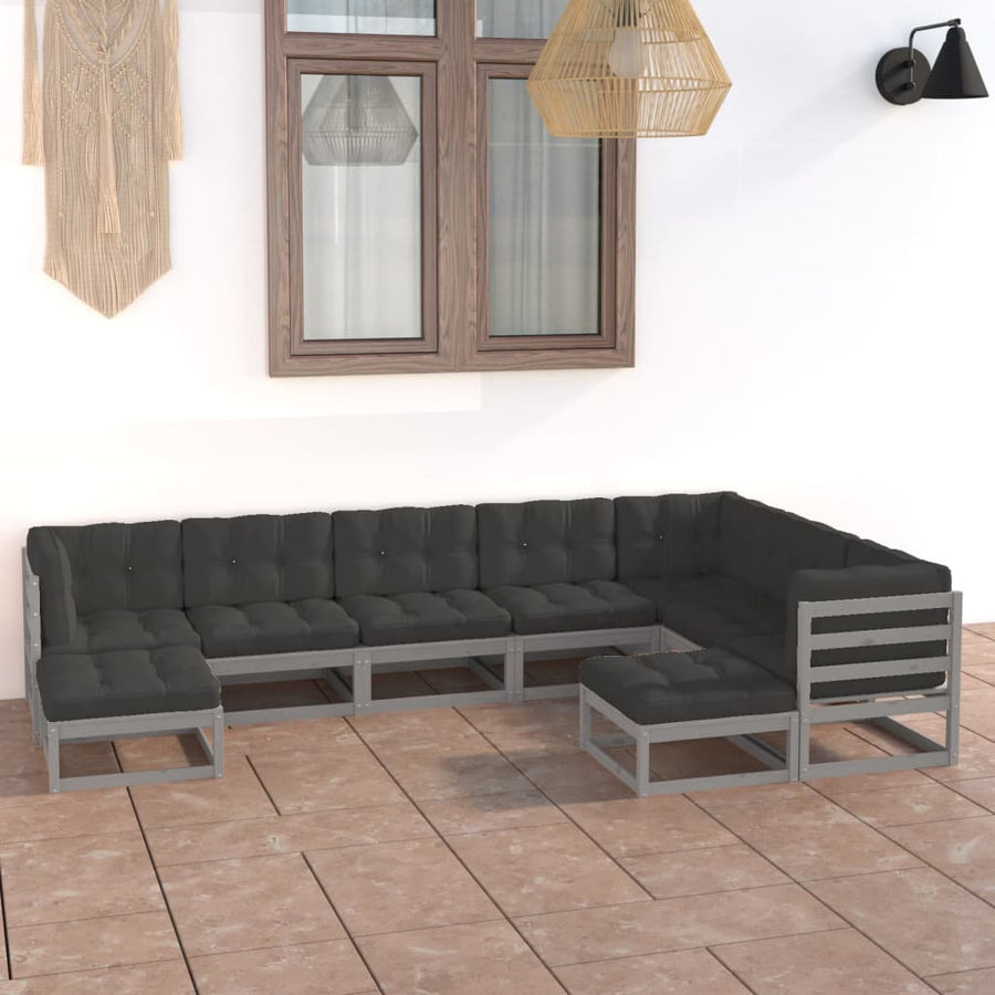 Vixl Set Mobilier Grădină Cu Perne, 9 Piese, , Lemn Masiv De Pin