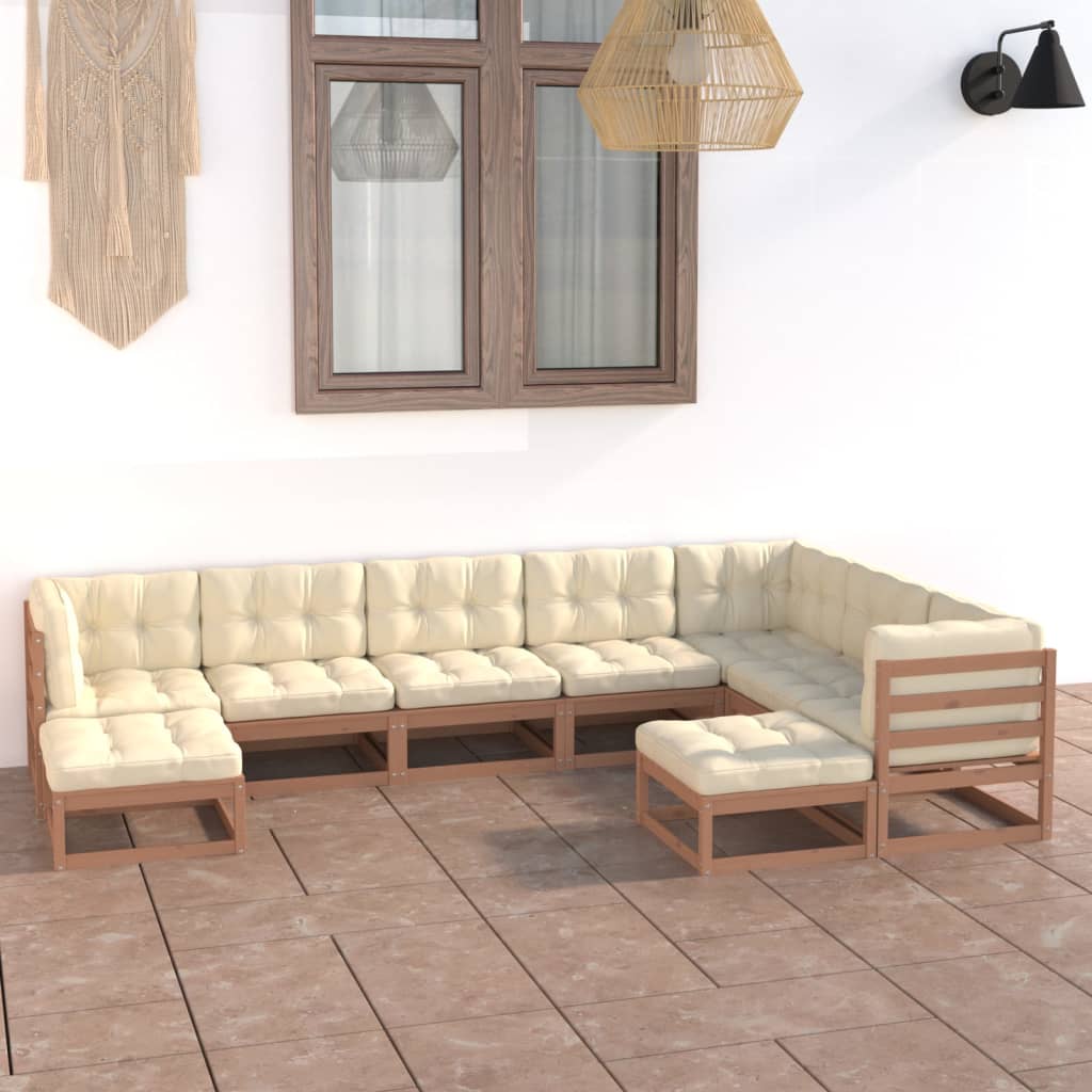 Vixl Set Mobilier Grădină Cu Perne, 9 Piese, , Lemn Masiv De Pin