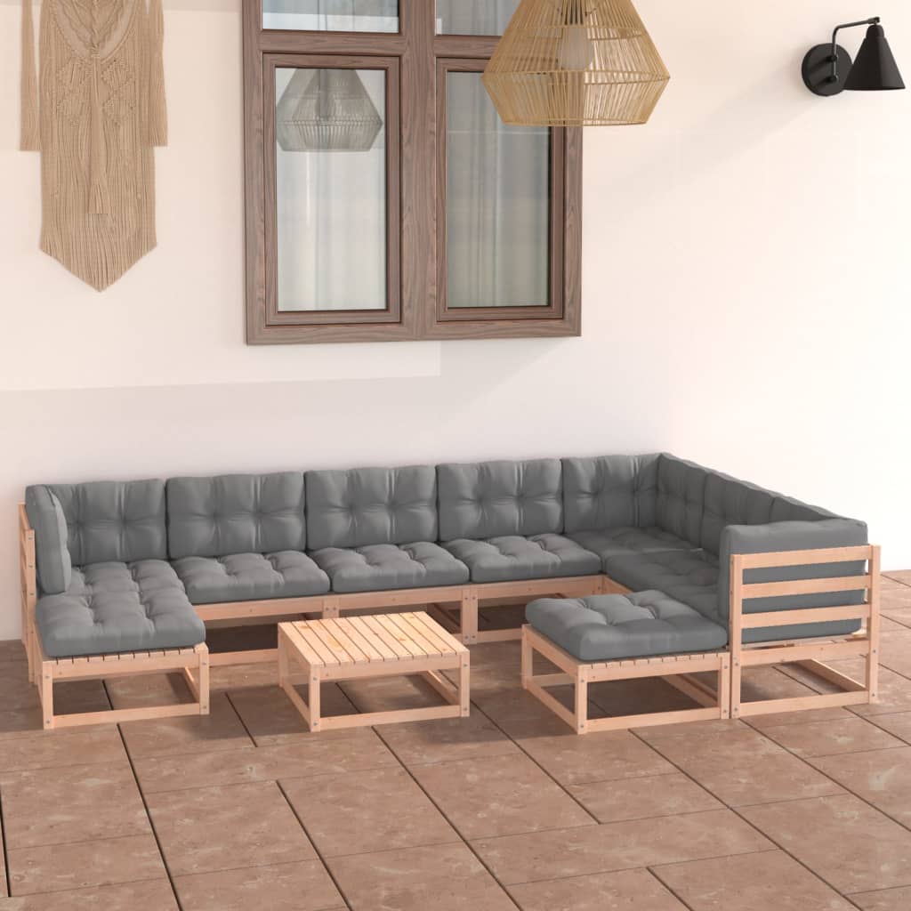 Set Mobilier De Grădină, 10 Piese, , Lemn Masiv De Pin