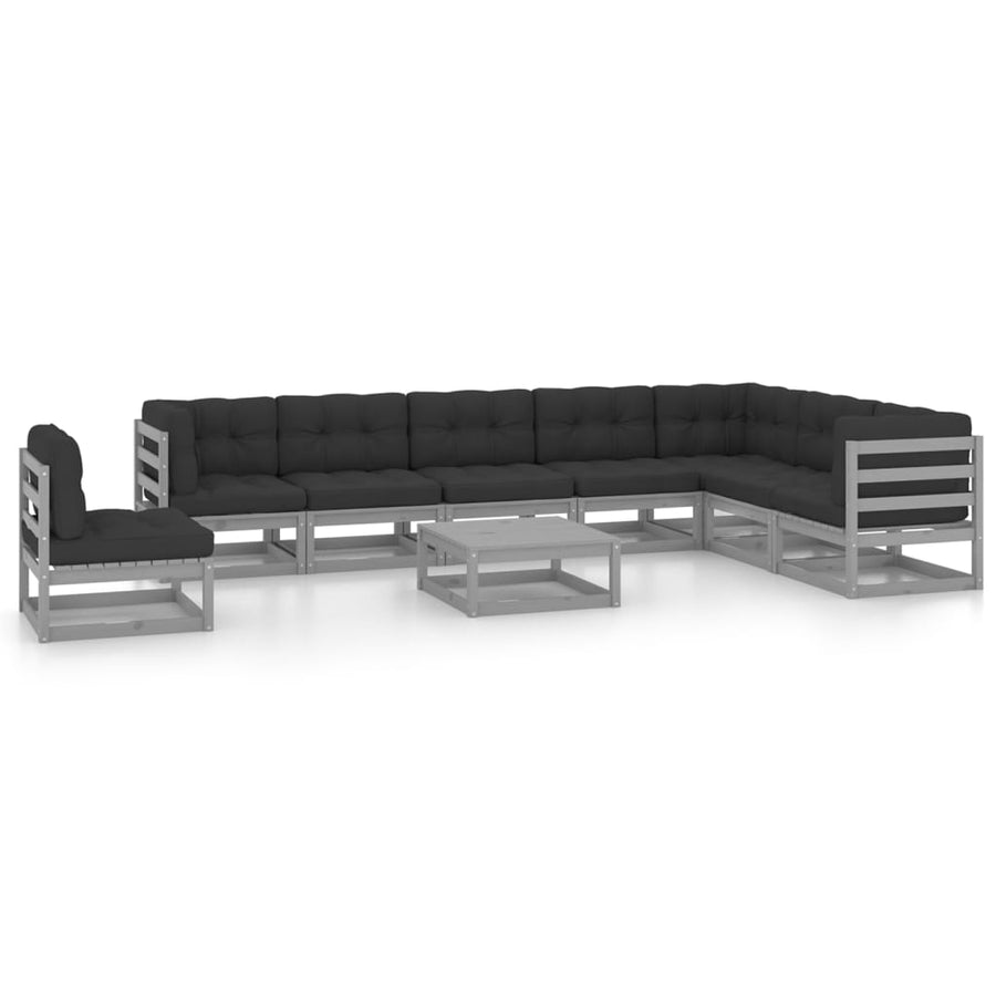 Vixl Set Mobilier Grădină Cu Perne, 9 Piese, , Lemn Masiv De Pin