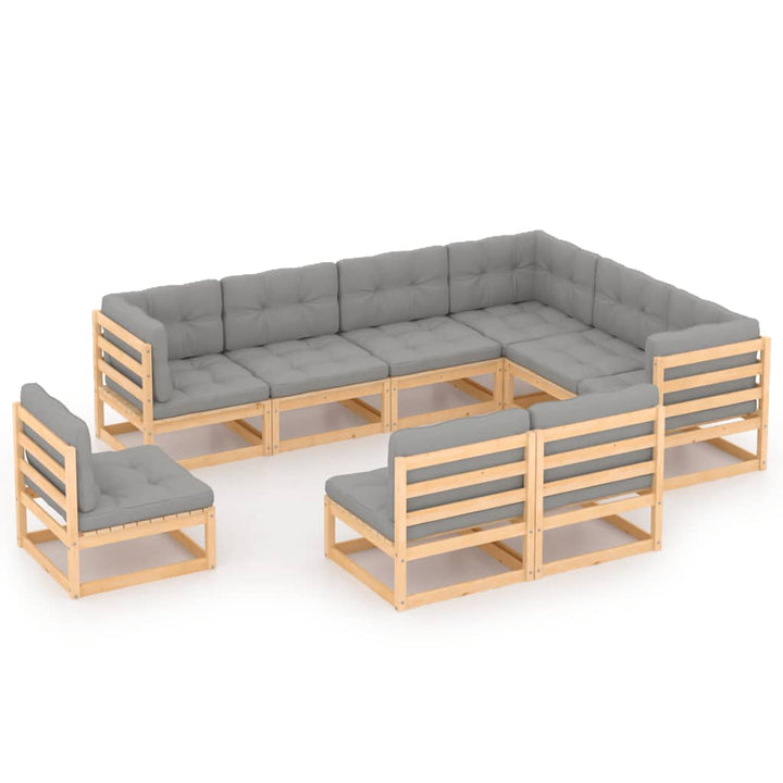Vixl Set Mobilier Grădină Cu Perne, 9 Piese, , Lemn Masiv Pin