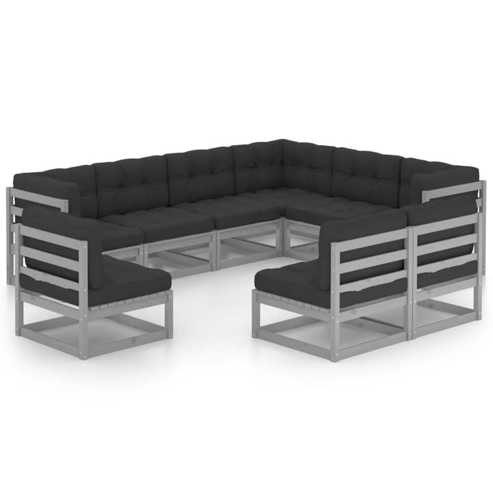 Vixl Set Mobilier Grădină Cu Perne, 9 Piese, , Lemn Masiv Pin