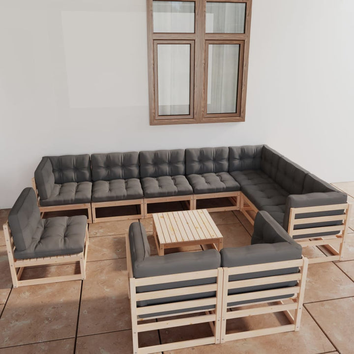 Vixl Set Mobilier Grădină Cu Perne, 11 Piese, Lemn Masiv De Pin
