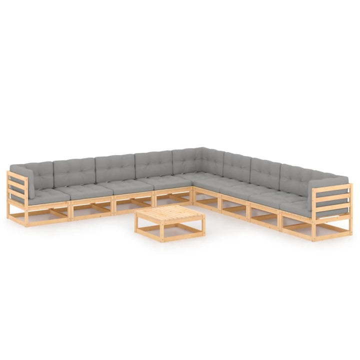 Vixl Set Șezlonguri Grădină Cu Perne, 10 Piese, , Lemn Masiv Pin