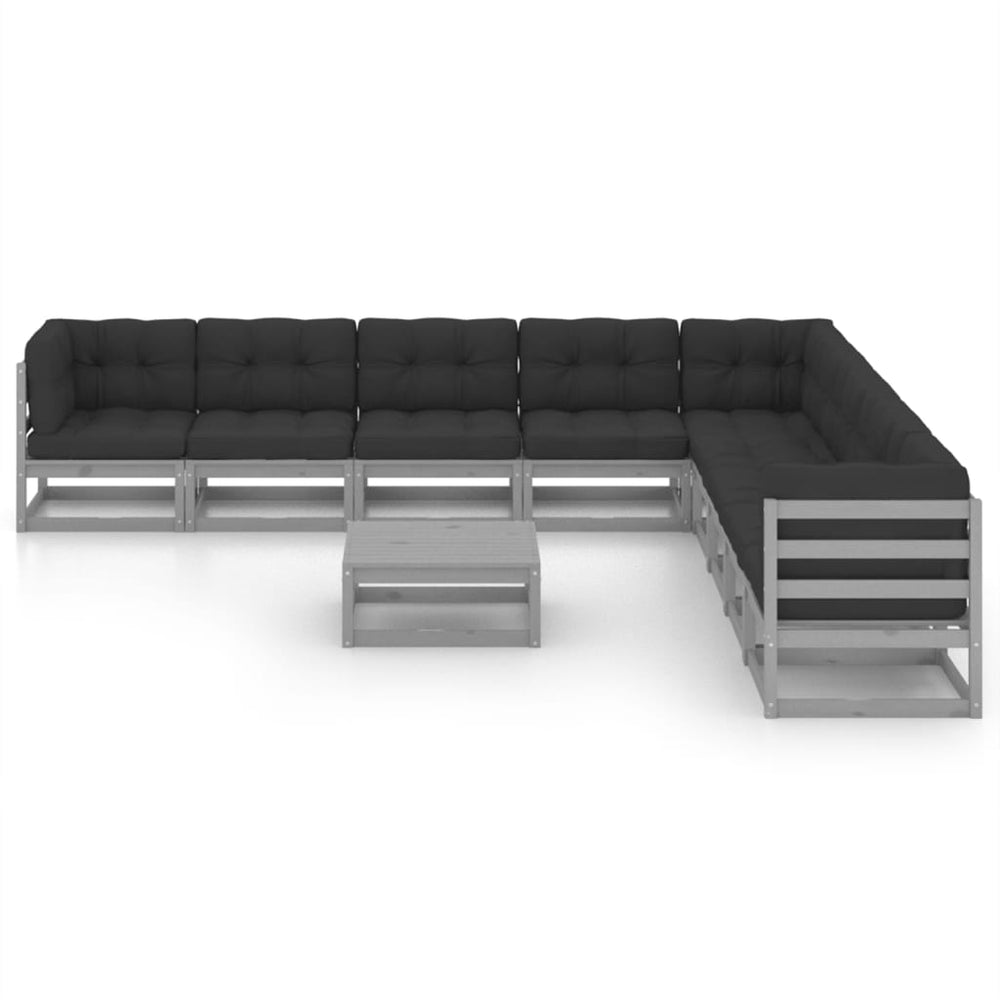 Vixl Set Șezlonguri Grădină Cu Perne, 10 Piese, , Lemn Masiv Pin