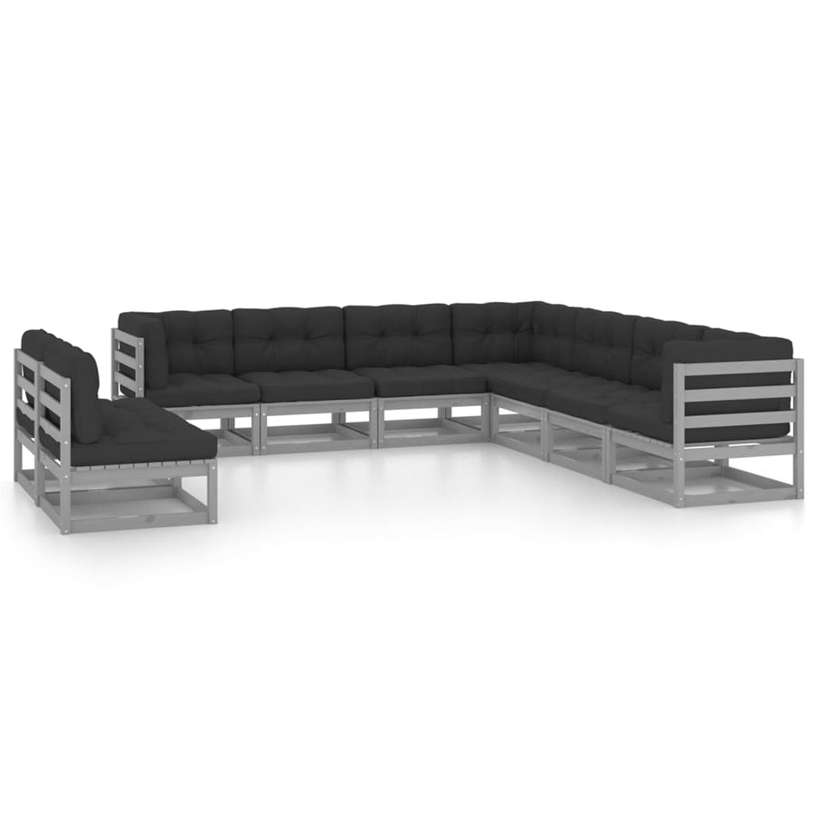 Vixl Set Mobilier Grădină Cu Perne, 9 Piese, , Lemn Masiv De Pin