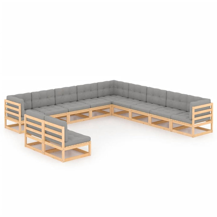 Vixl Set Mobilier Grădină Cu Perne, 11 Piese, Maro, Lemn Masiv Pin