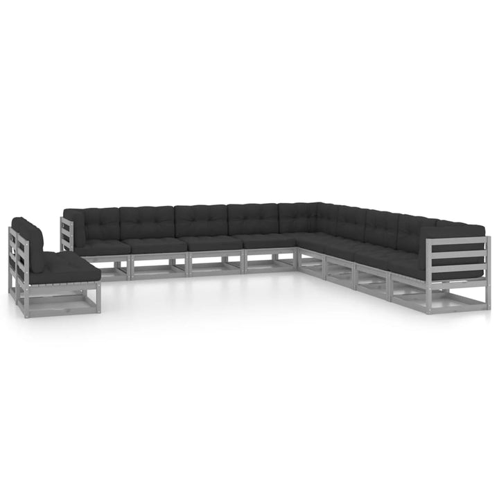 Vixl Set Mobilier Grădină Cu Perne, 11 Piese, Maro, Lemn Masiv Pin