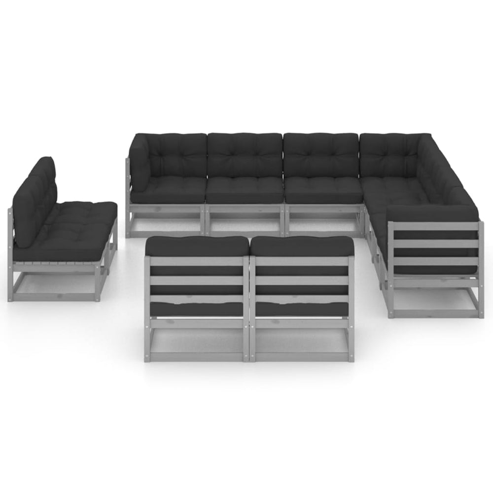 Vixl Set Mobilier Grădină Cu Perne, 11 Piese, , Lemn Masiv De Pin