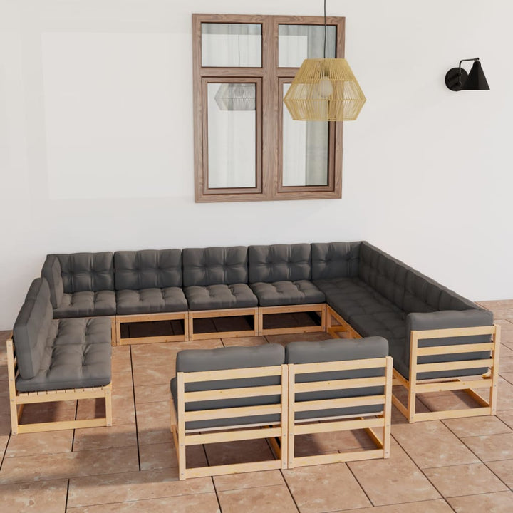 Vixl Set Mobilier Grădină Cu Perne, 12 Piese, Lemn Masiv De Pin