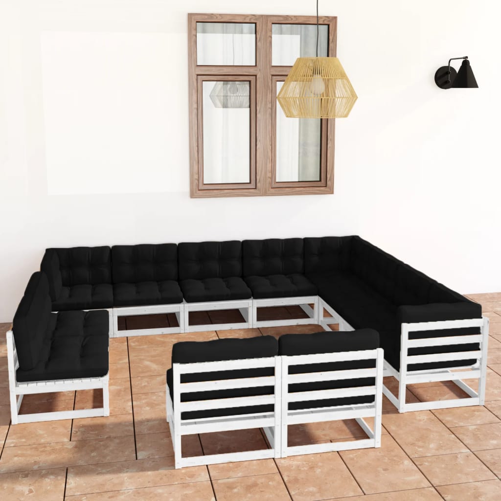 Vixl Set Mobilier Grădină Cu Perne, 12 Piese, Lemn Masiv De Pin