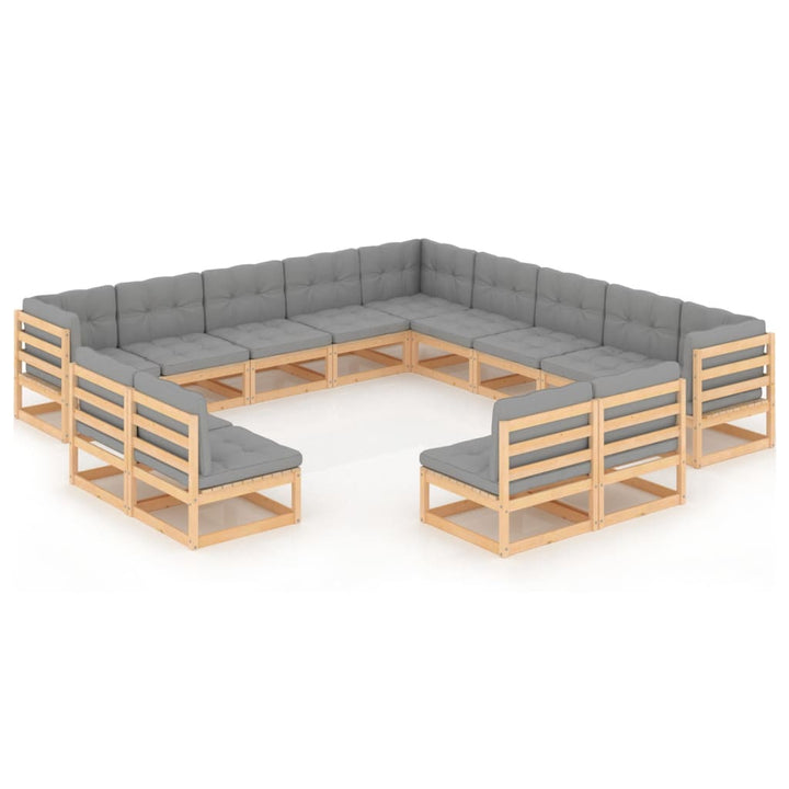 Vixl Set Mobilier Grădină Cu Perne, 13 Piese, , Lemn Masiv De Pin