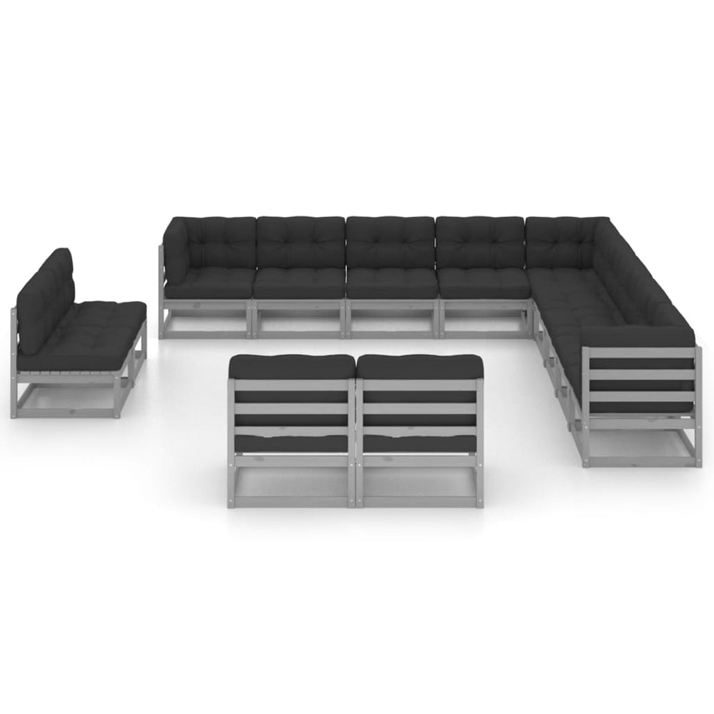 Vixl Set Mobilier Grădină Cu Perne, 13 Piese, , Lemn Masiv De Pin