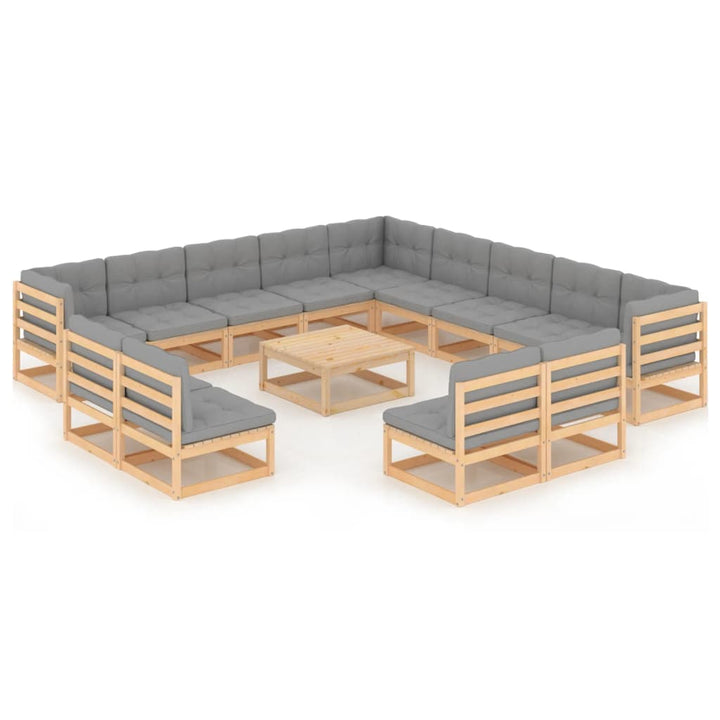 Vixl Set Mobilier Grădină Cu Perne, 14 Piese, , Lemn Masiv Pin