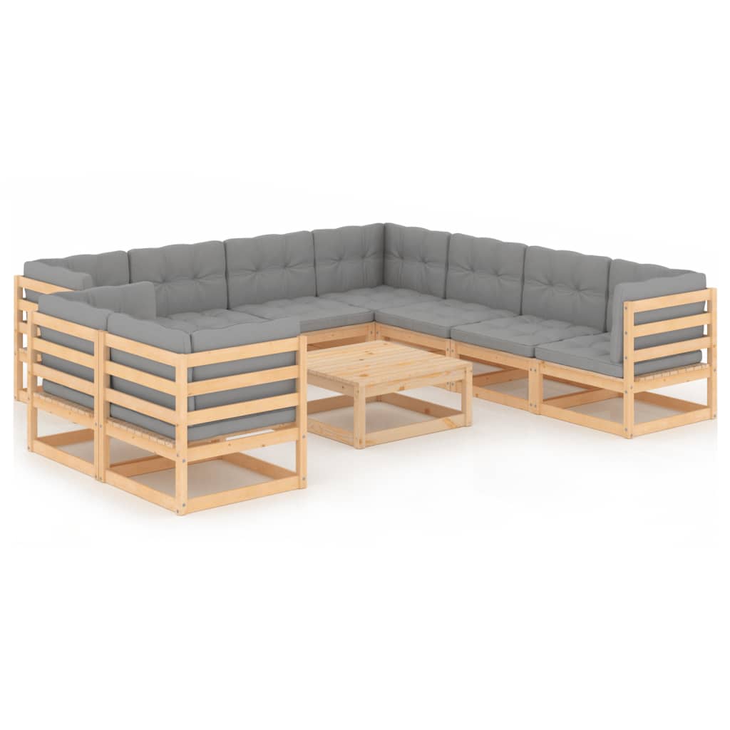 Vixl Set Mobilier Grădină Cu Perne, 10 Piese, , Lemn Masiv Pin