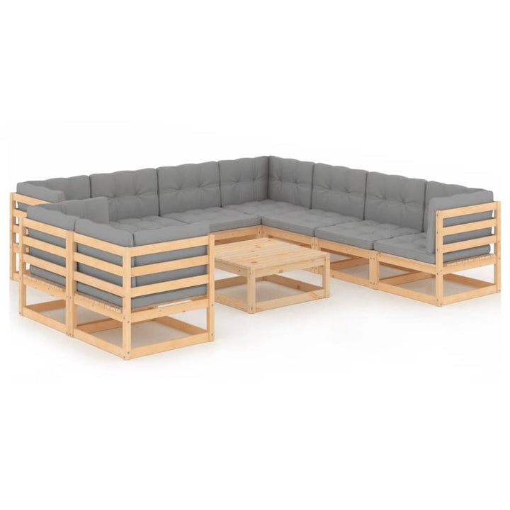 Vixl Set Mobilier Grădină Cu Perne, 10 Piese, , Lemn Masiv Pin