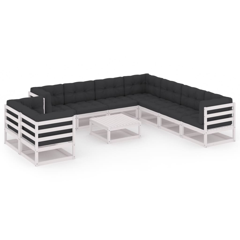 Vixl Set Mobilier Grădină Cu Perne, 10 Piese, , Lemn Masiv Pin