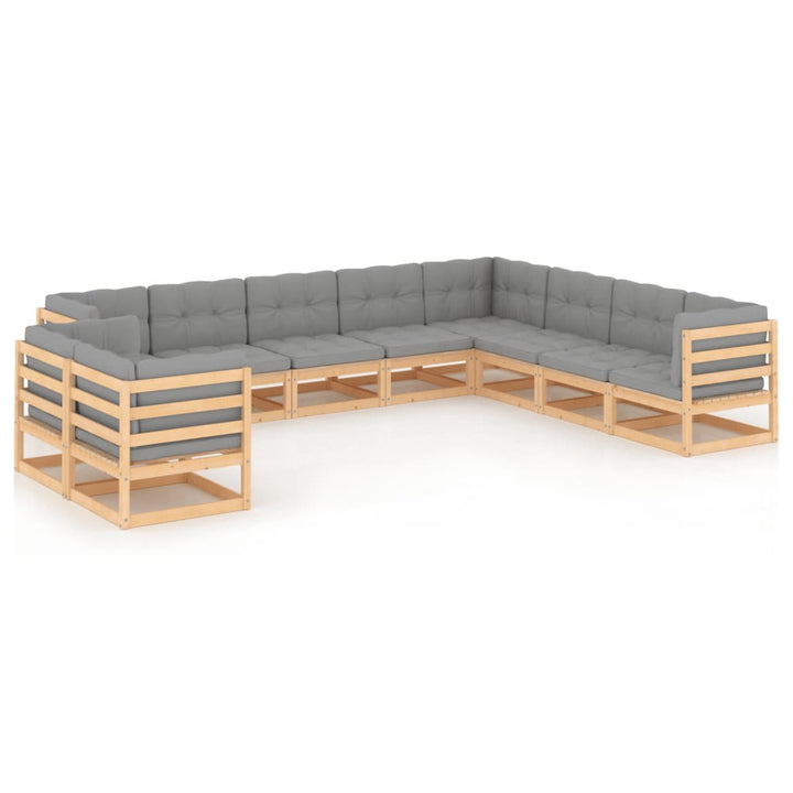 Vixl Set Șezlonguri Grădină Cu Perne, 10 Piese, , Lemn Masiv Pin