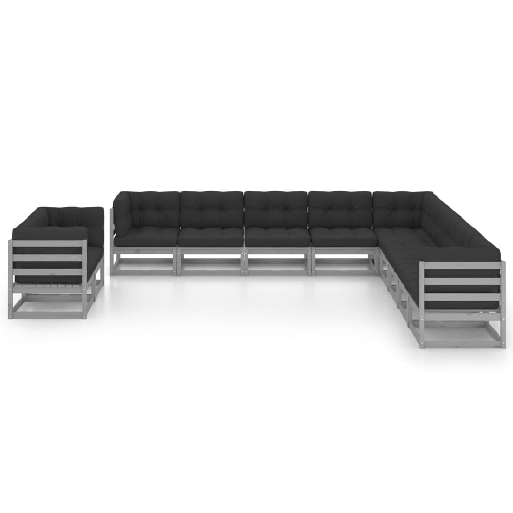 Vixl Set Mobilier Grădină Cu Perne, 11 Piese, , Lemn Masiv De Pin