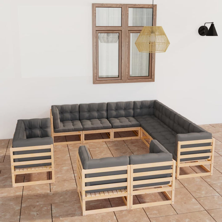 Vixl Set Mobilier Grădină Cu Perne, 11 Piese, Maro, Lemn Masiv Pin