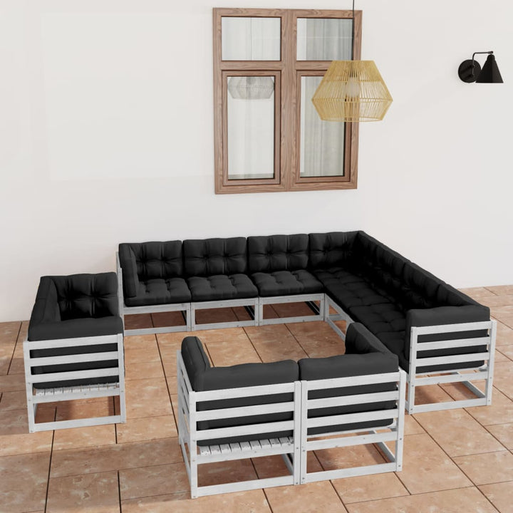 Vixl Set Mobilier Grădină Cu Perne, 11 Piese, Maro, Lemn Masiv Pin