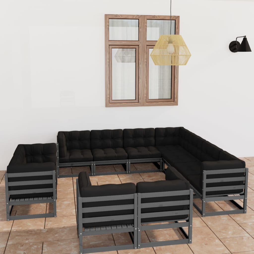 Vixl Set Mobilier Grădină Cu Perne, 11 Piese, Maro, Lemn Masiv Pin
