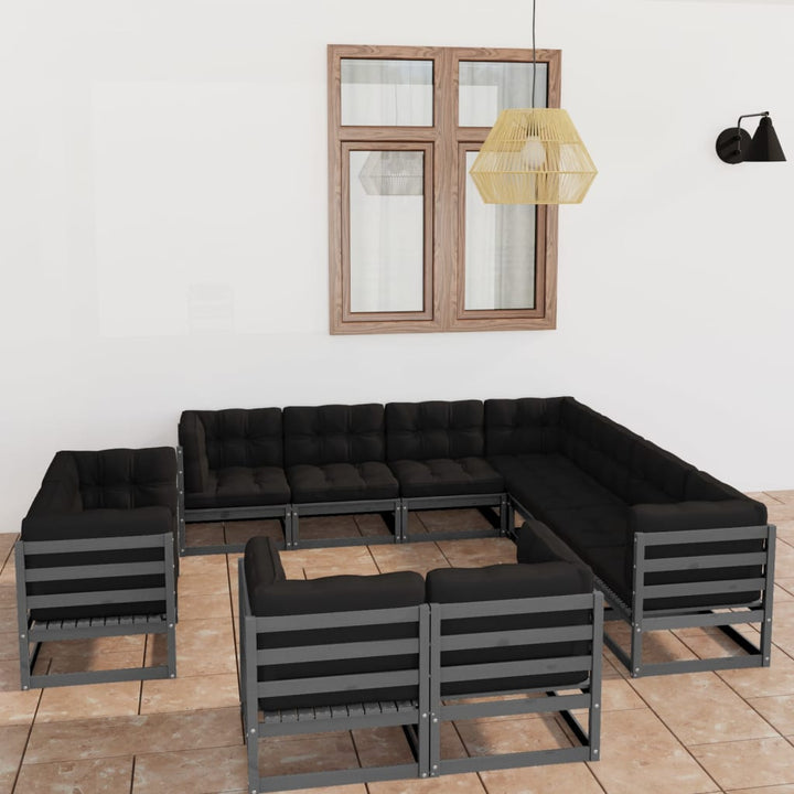 Vixl Set Mobilier Grădină Cu Perne, 11 Piese, Maro, Lemn Masiv Pin