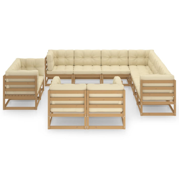 Vixl Set Mobilier Grădină Cu Perne, 11 Piese, Maro, Lemn Masiv Pin