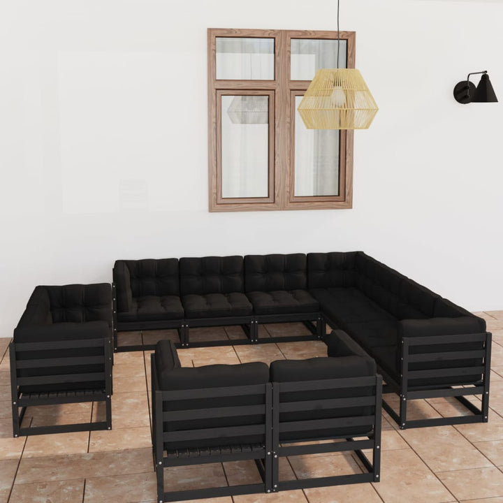 Vixl Set Mobilier Grădină Cu Perne, 11 Piese, Maro, Lemn Masiv Pin