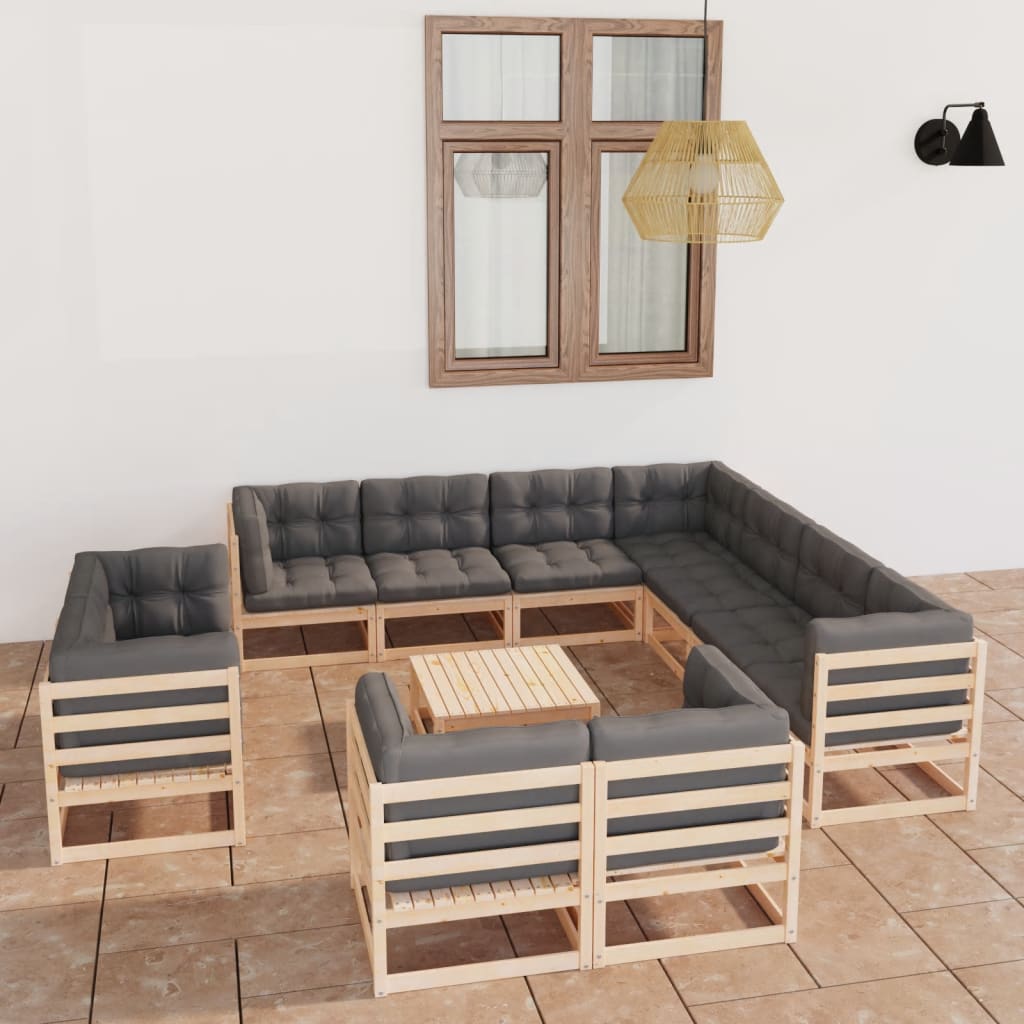 Vixl Set Mobilier Grădină&Perne 12 Piese Lemn Masiv Pin