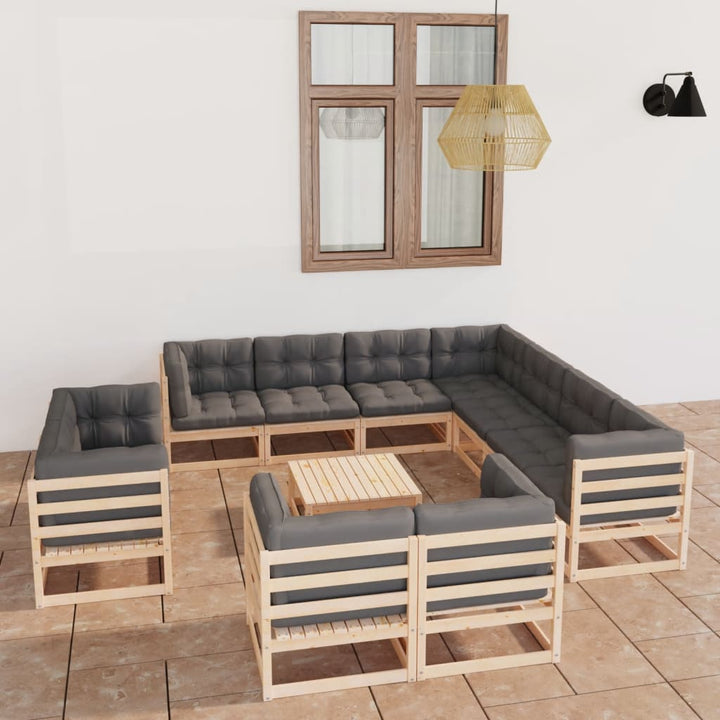Vixl Set Mobilier Grădină&Perne 12 Piese Lemn Masiv Pin