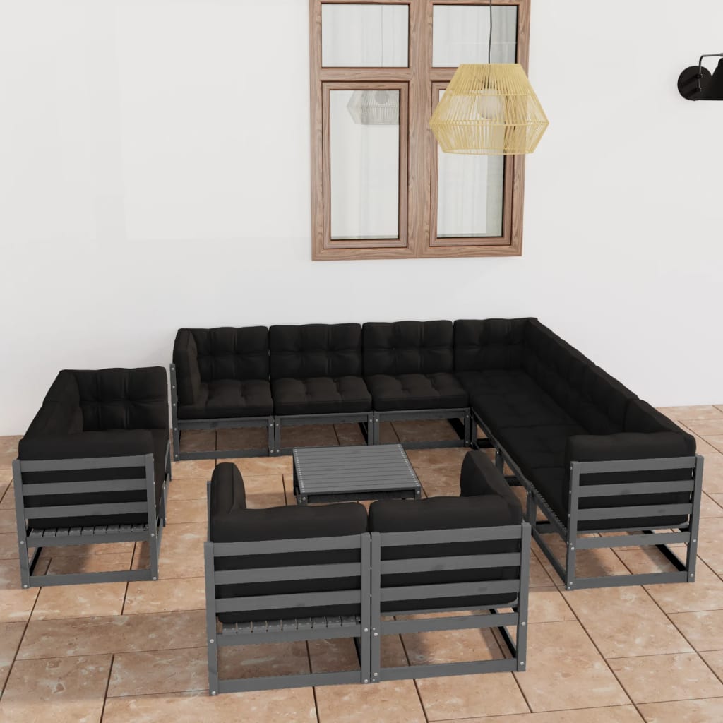 Vixl Set Mobilier Grădină&Perne 12 Piese Lemn Masiv Pin
