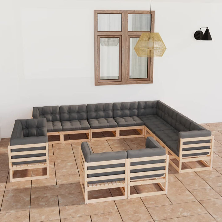 Vixl Set Mobilier Grădină Cu Perne, 12 Piese, , Lemn Masiv Pin