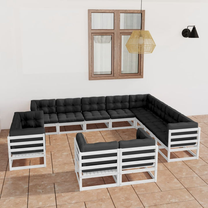 Vixl Set Mobilier Grădină Cu Perne, 12 Piese, , Lemn Masiv Pin