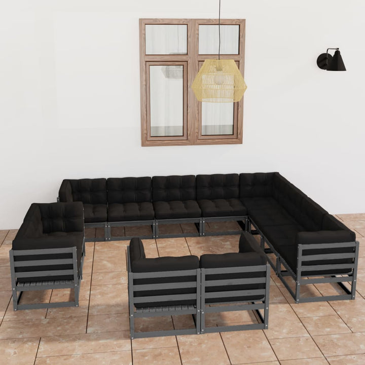 Vixl Set Mobilier Grădină Cu Perne, 12 Piese, , Lemn Masiv Pin