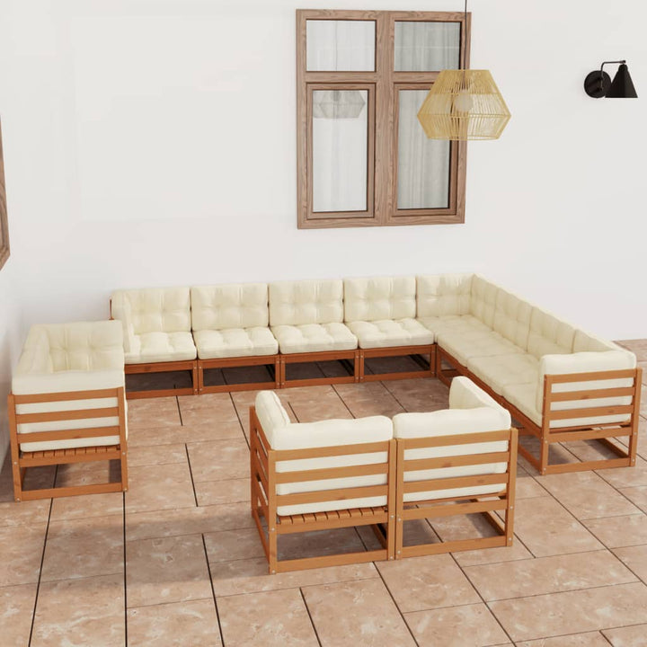 Vixl Set Mobilier Grădină Cu Perne, 12 Piese, , Lemn Masiv Pin