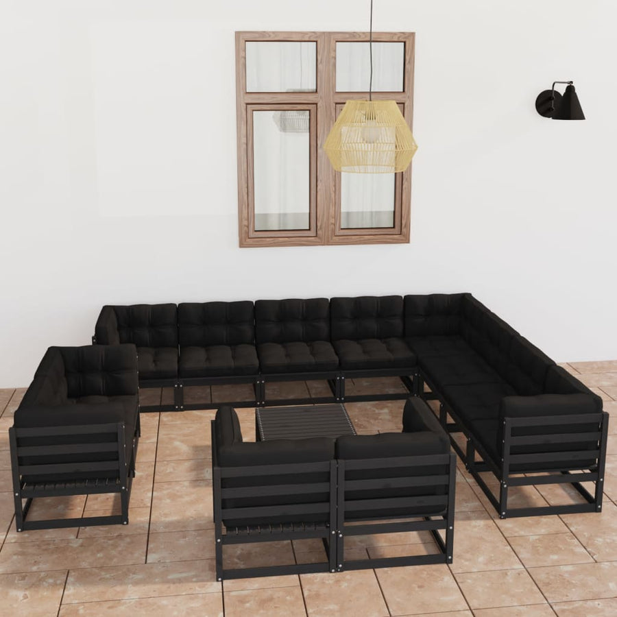 Vixl Set Mobilier Grădină Cu Perne, 13 Piese, , Lemn Masiv Pin