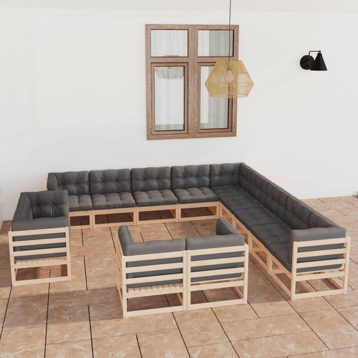 Vixl Set Mobilier De Grădină Cu Perne,13 Piese,,Lemn Masiv De Pin