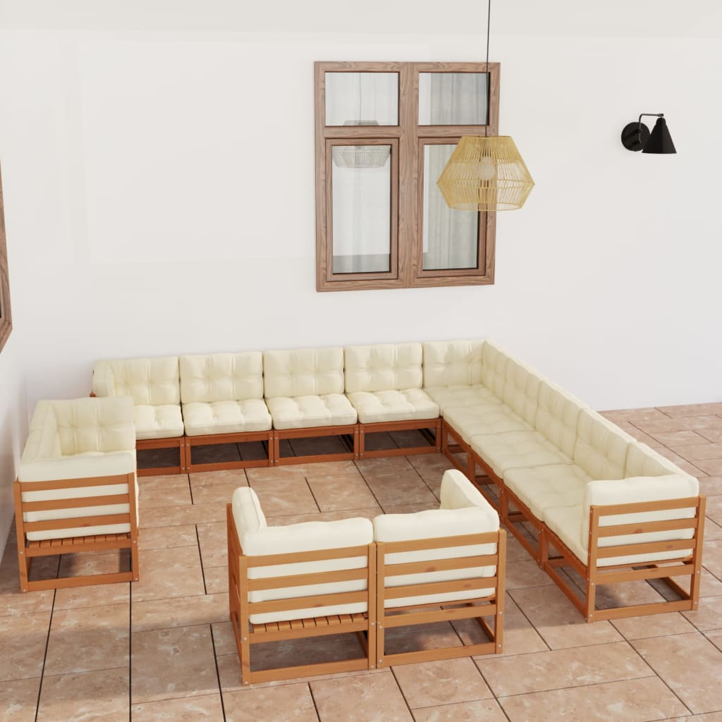 Vixl Set Mobilier De Grădină Cu Perne,13 Piese,,Lemn Masiv De Pin