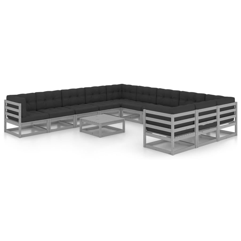Vixl Set Mobilier Grădină&Perne 12 Piese Lemn Masiv Pin