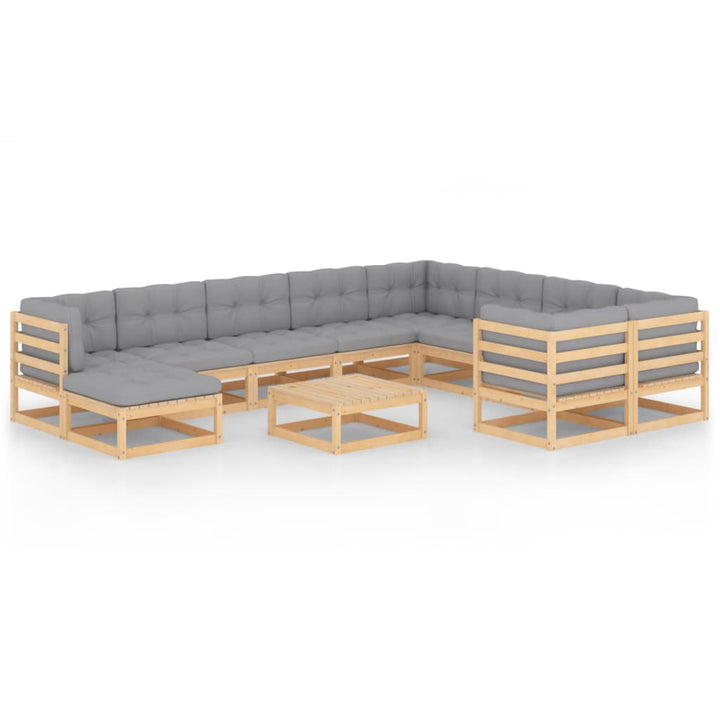 Vixl Set Mobilier Grădină Cu Perne, 11 Piese, , Lemn Masiv Pin