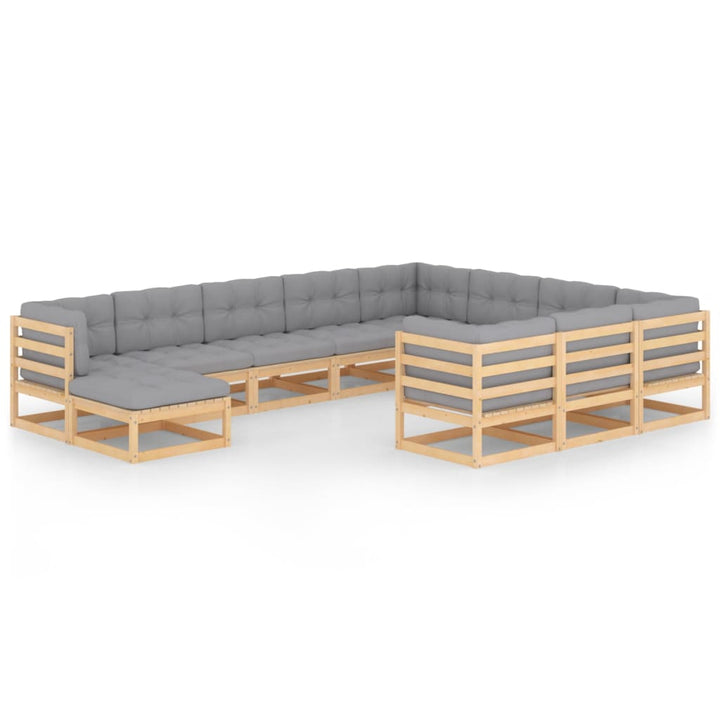 Vixl Set Mobilier Grădină Cu Perne, 11 Piese, Maro, Lemn Masiv Pin