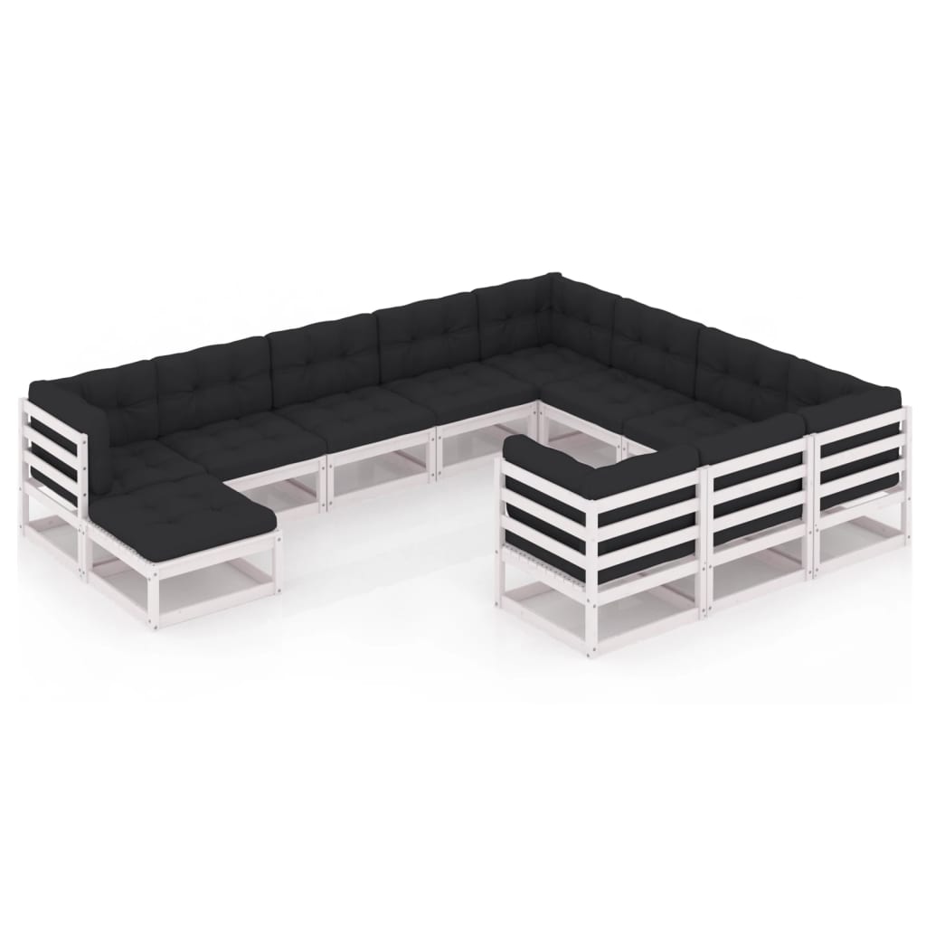 Vixl Set Mobilier Grădină Cu Perne, 11 Piese, Maro, Lemn Masiv Pin