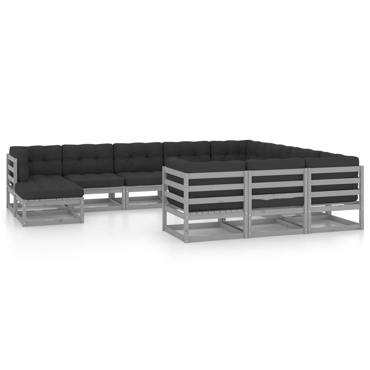 Vixl Set Mobilier Grădină Cu Perne, 11 Piese, Maro, Lemn Masiv Pin