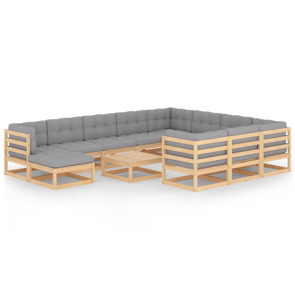 Vixl Set Mobilier Grădină Cu Perne, 12 Piese, Lemn Masiv De Pin